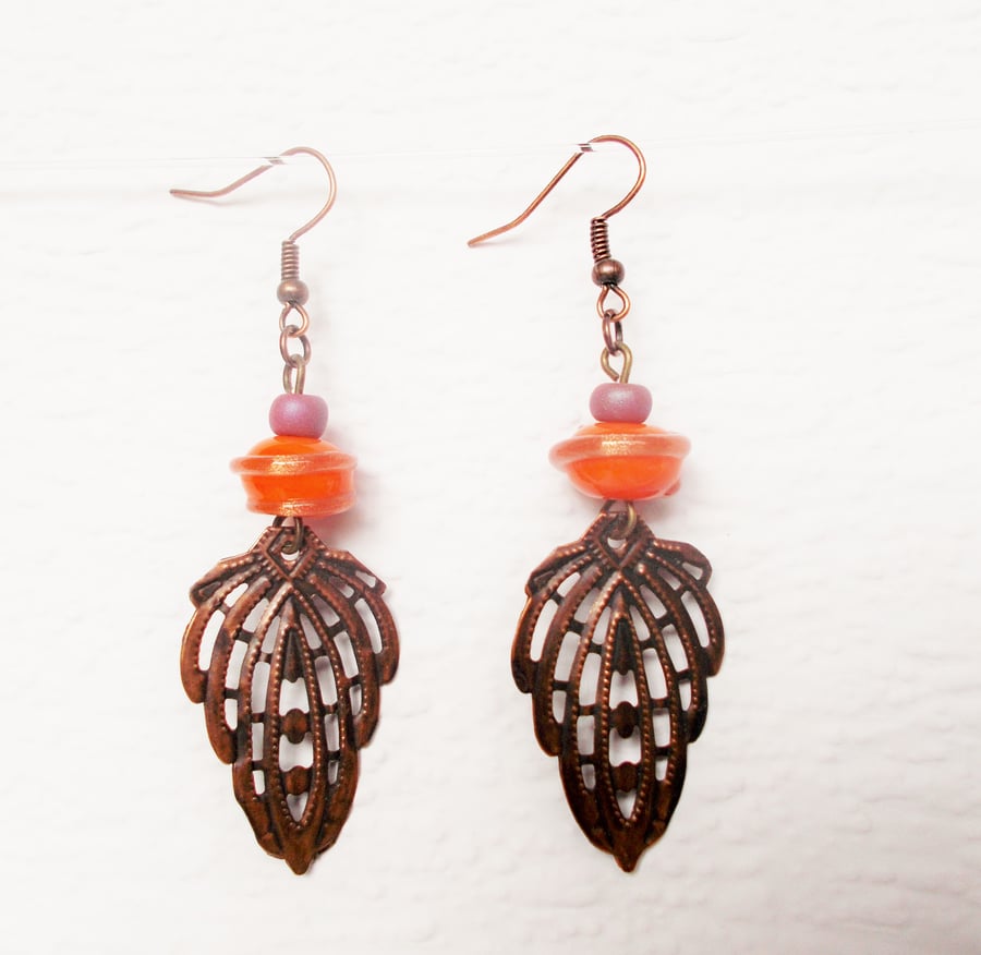 Orange & Copper Drop Earrings 