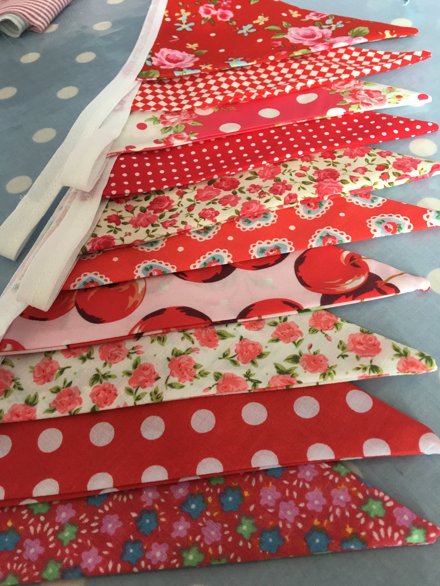 10 ft  red cotton fabric bunting, banner, wedding,party flags