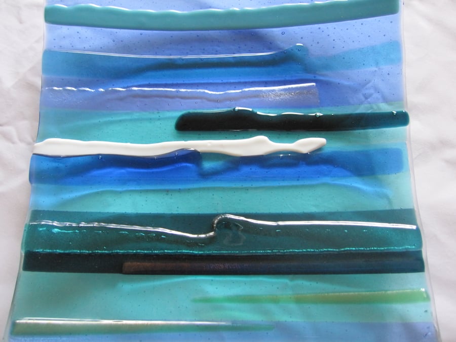 Sea Spray, fused glass plate , made to order