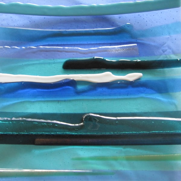 Sea Spray, fused glass plate , made to order
