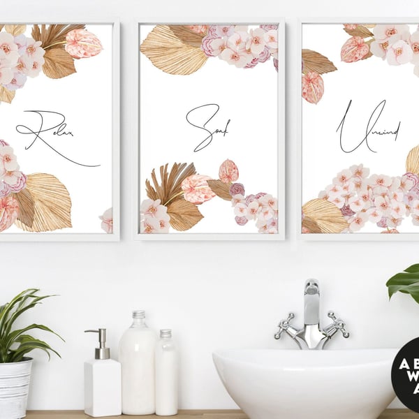 Women Bathroom Art Prints, Plant Prints, Relax Sign Bathroom, Spa Bathroom Decor