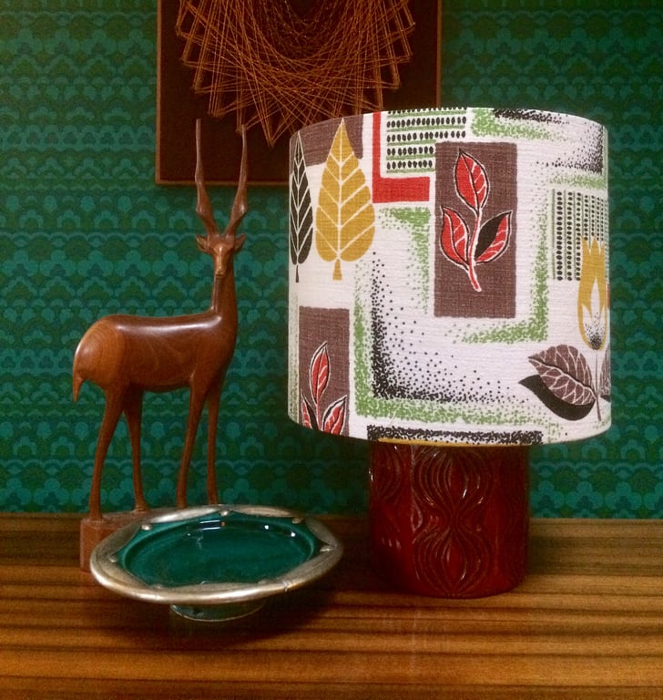 Iconic Retro Floral and Leaf 50s  Vintage Fabric Lampshade