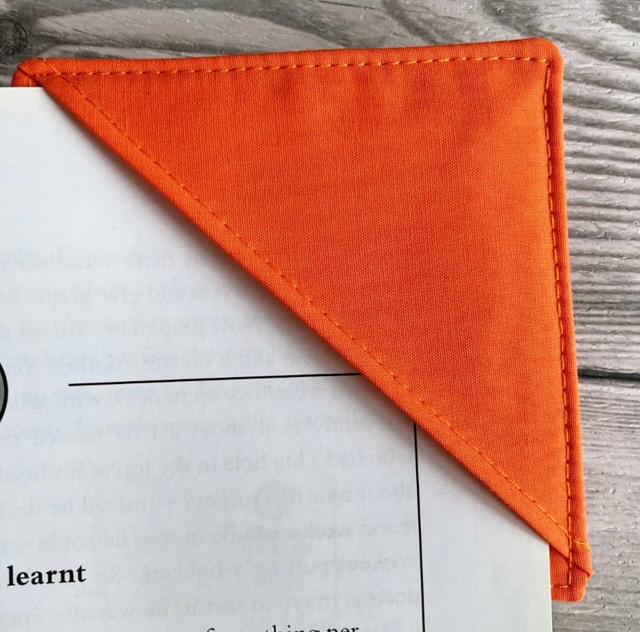 Orange cotton fabric corner bookmark. Book lovers gift.