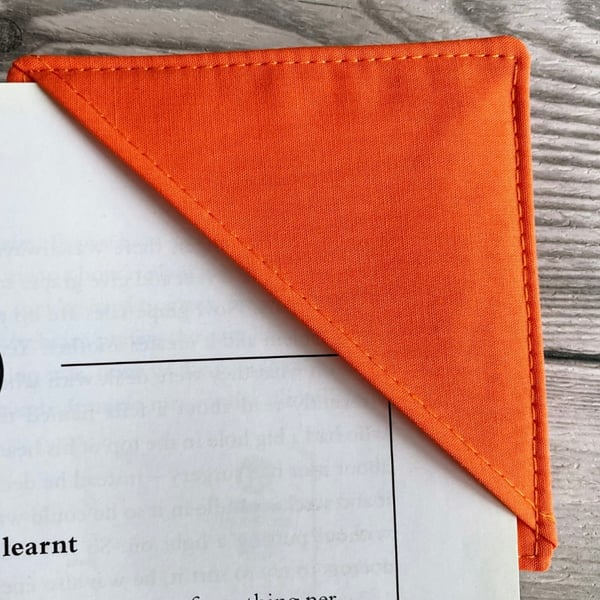 Orange cotton fabric corner bookmark. Book lovers gift.