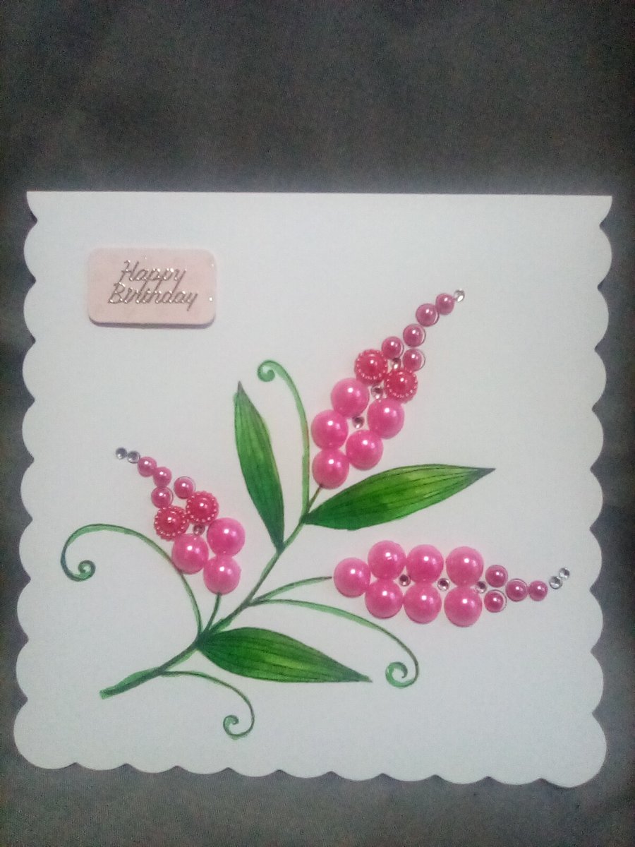 Pink floral bouquet watercolour handmade Birthday card