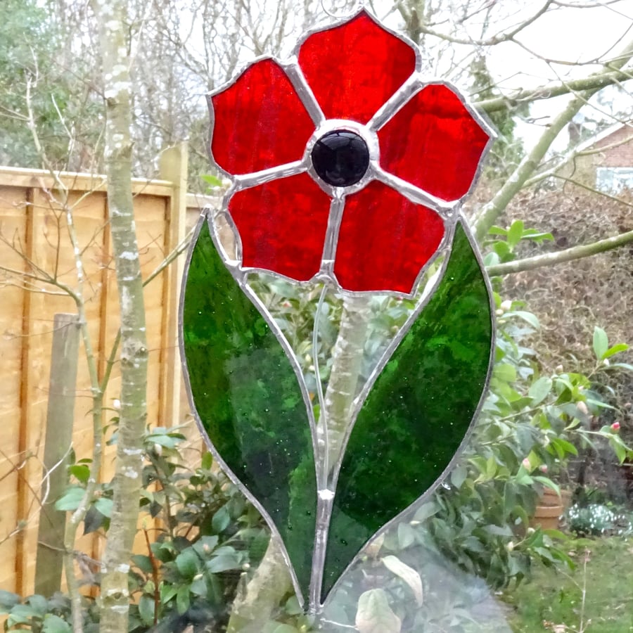 Stained Glass Poppy Suncatcher - Red
