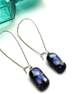 blue and black fused glass earrings