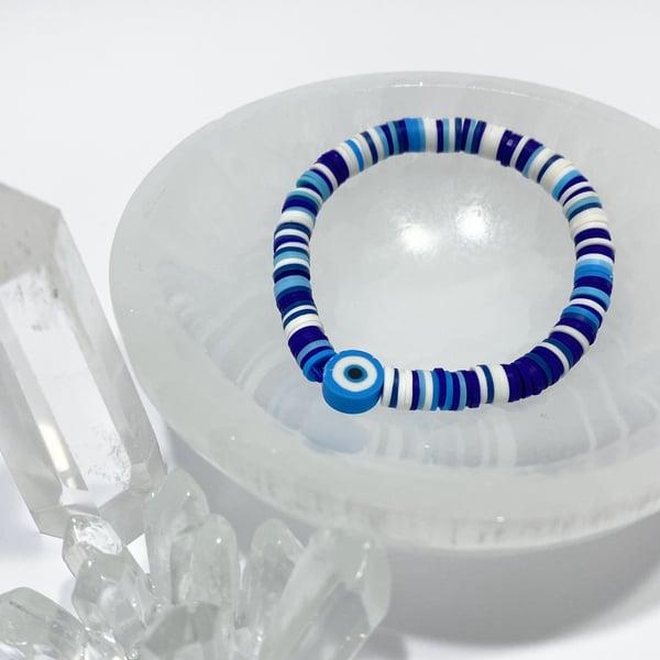 Clay Bead Bracelet With Evil Eye Folksy