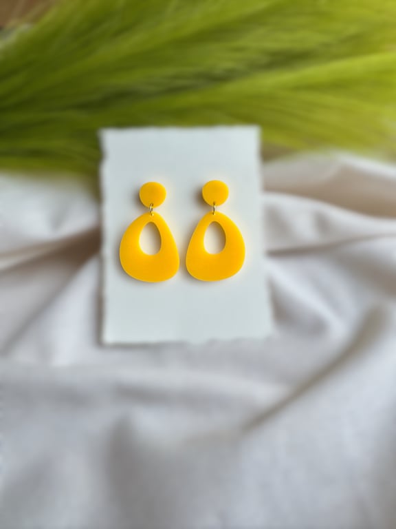 Bright Yellow Statement Earrings - Retro Acrylic Dangles