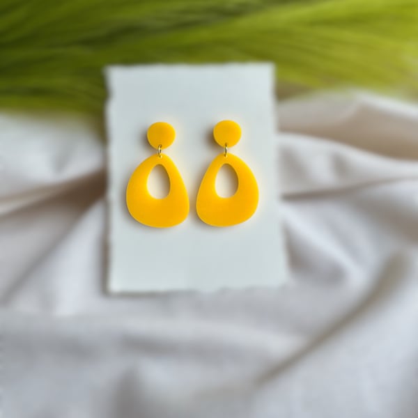 Bright Yellow Statement Earrings - Retro Acrylic Dangles