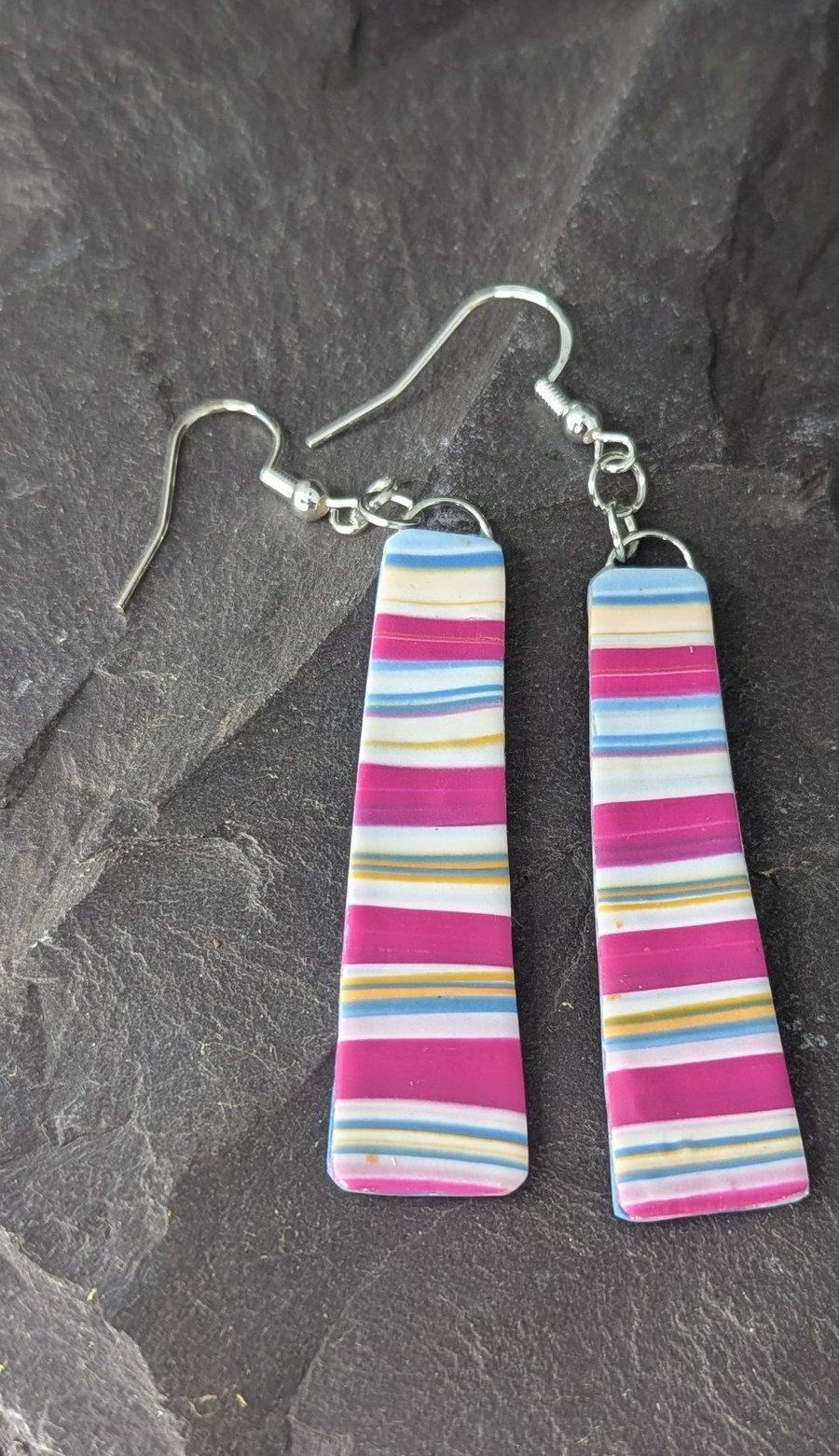 Pink and blue striped drop earrings 