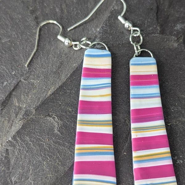 Pink and blue striped drop earrings 