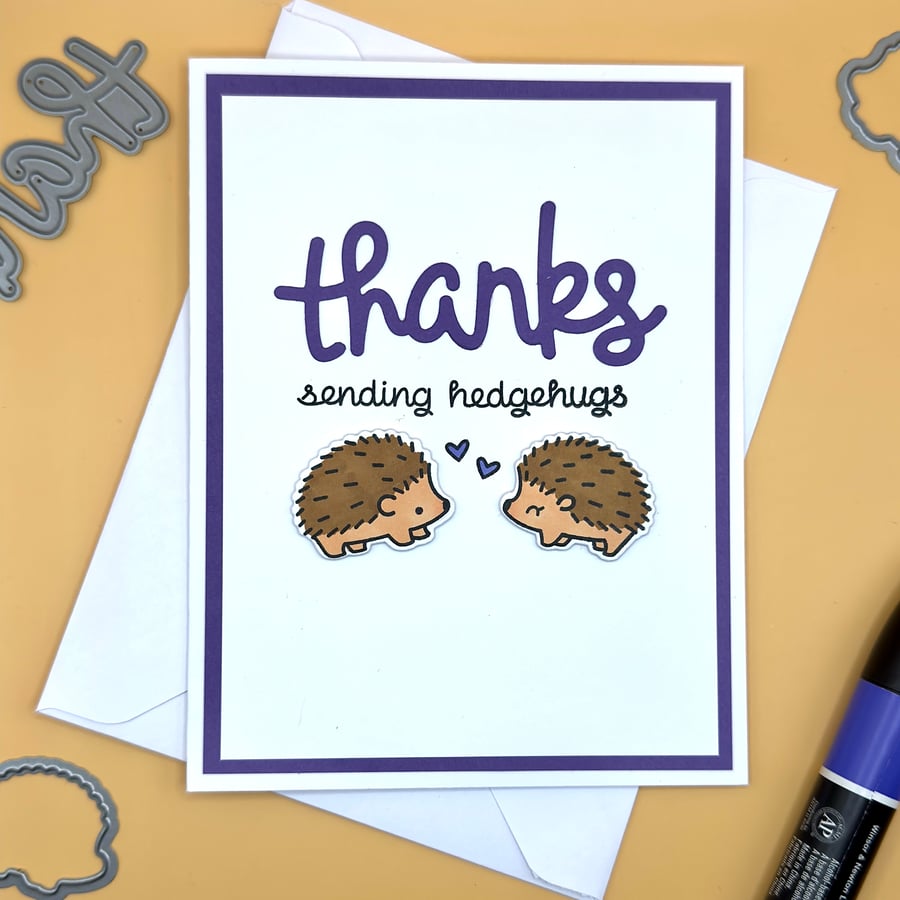 Handmade Thank You Card, Hedgehogs, Cute Animal Design, A2, UK