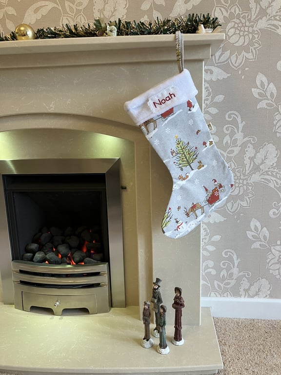 Woodland Christmas Stocking, Personalised Christmas Stocking, Handmade in the UK