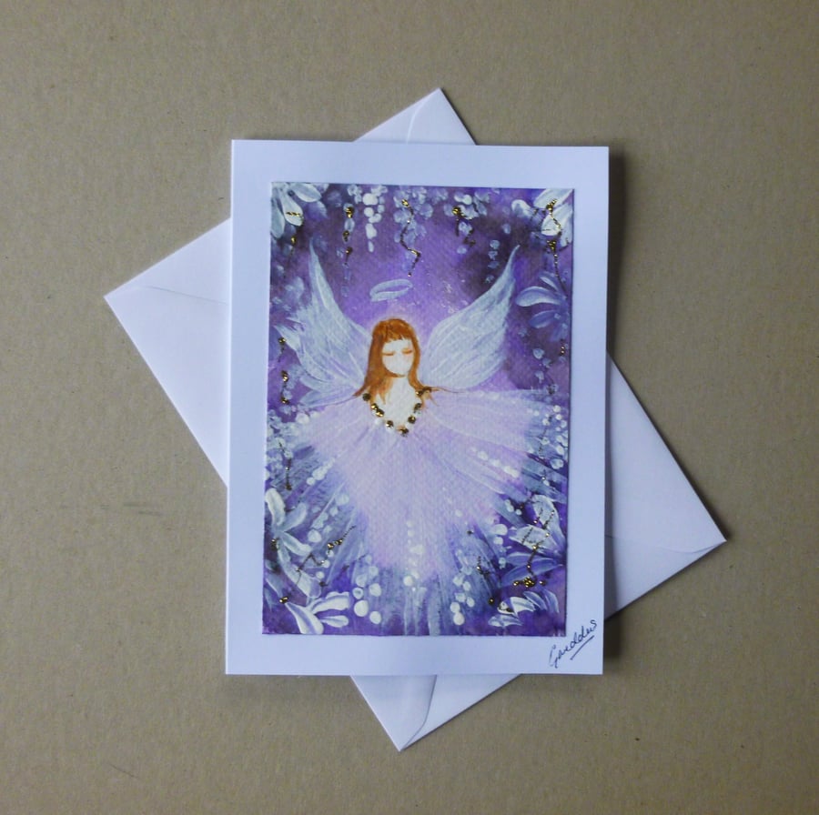 original art hand painted angel fairy blank greetings card ( ref FA 203 J3 )