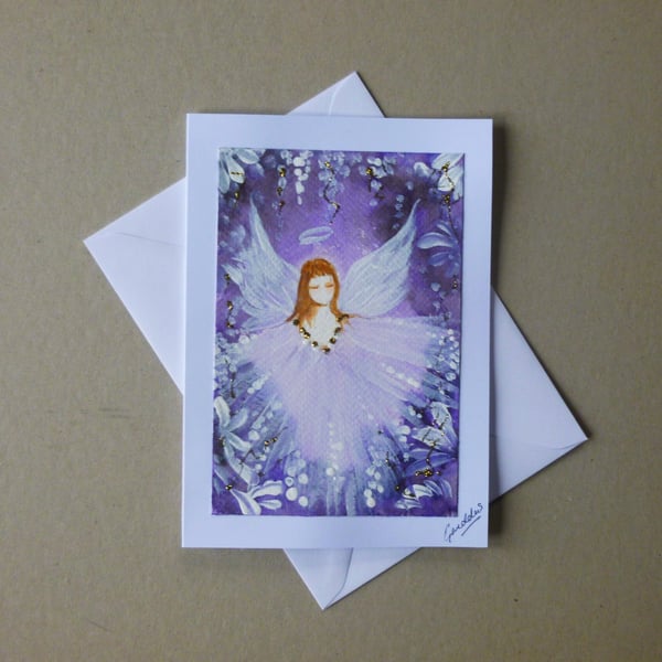 original art hand painted angel fairy blank greetings card ( ref FA 203 J3 )
