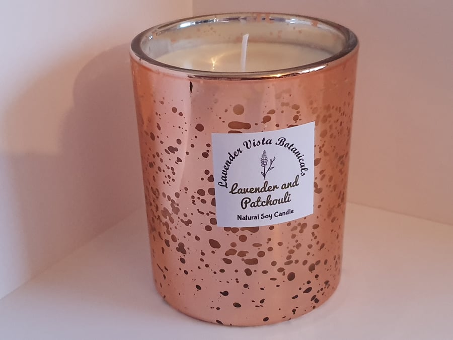 Luxury Lavender and Patchouli Natural Soy Candle - Copper 