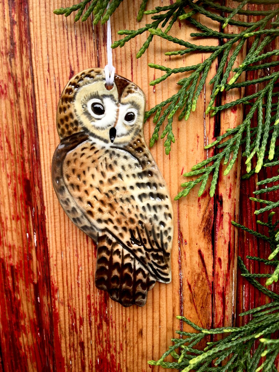 Ceramic Owl ornament,hand made pottery gift,porcelain wall decoration,enchanted 