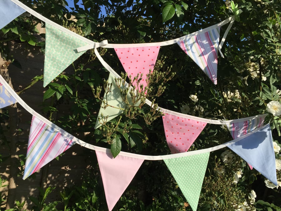 Pastel bunting - mix of solids and patterns, pastel mix, 12ft long with extra 
