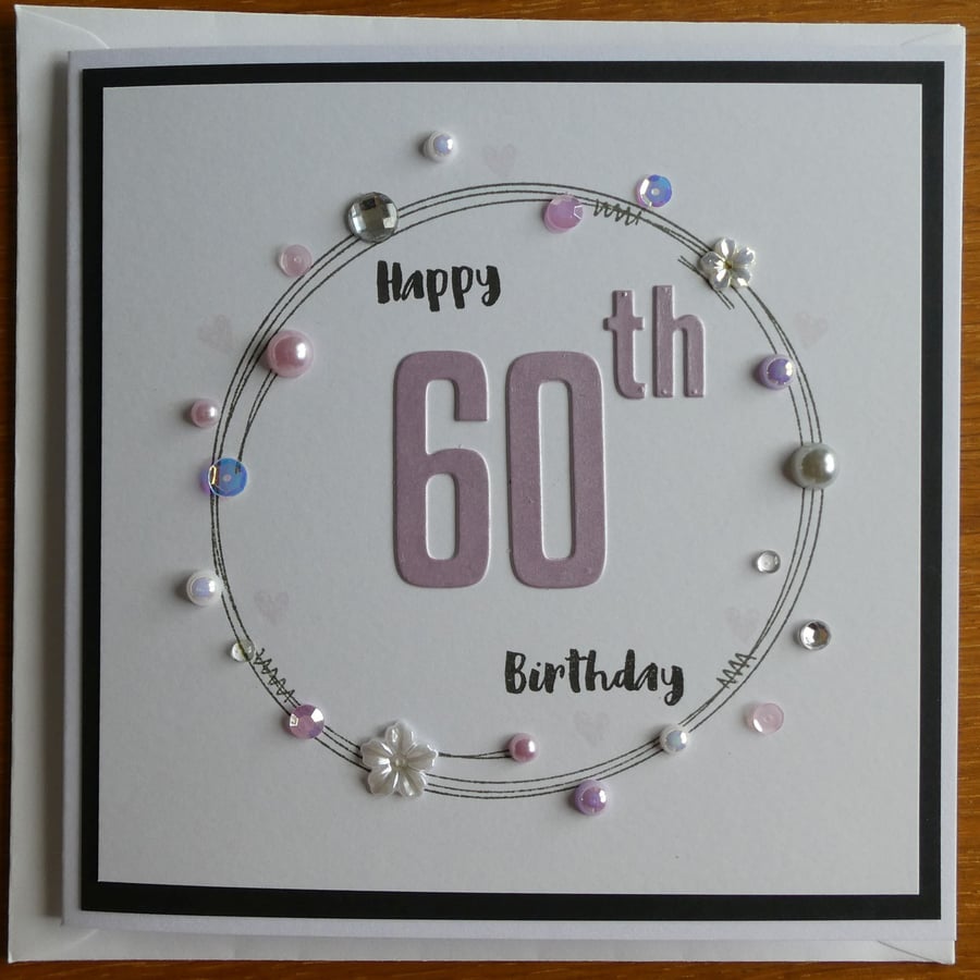60th Birthday Card - Pastel Wreath Design