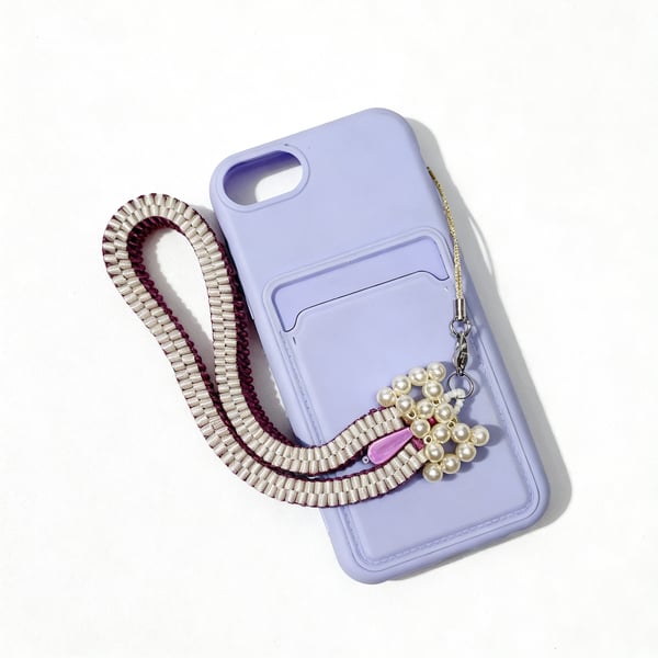 Handmade Red Ribbon & Faux Pearl Beaded Phone Strap