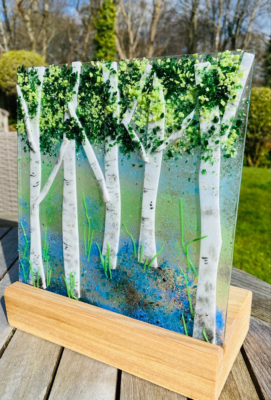 Silver birch trees in fused glass 
