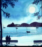 Stroll in The Moonlight To Mumbles, Watercolour Print, in 10 x 8 '' mount - Image 1