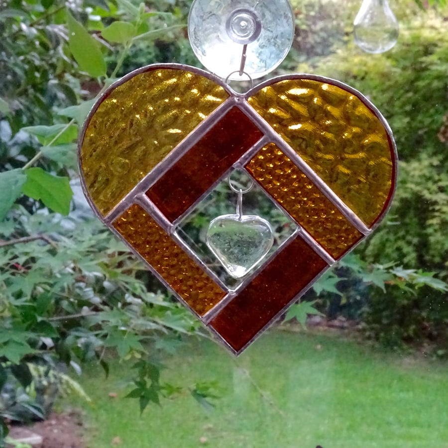 Stained Glass Heart Heart Suncatcher - Amber