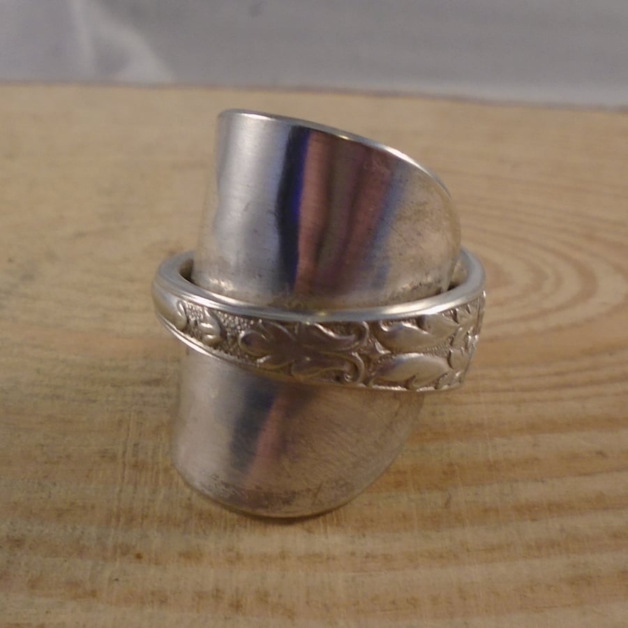 Upcycled Silver Plated Cartouche Wrap Teaspoon Ring SPR102213