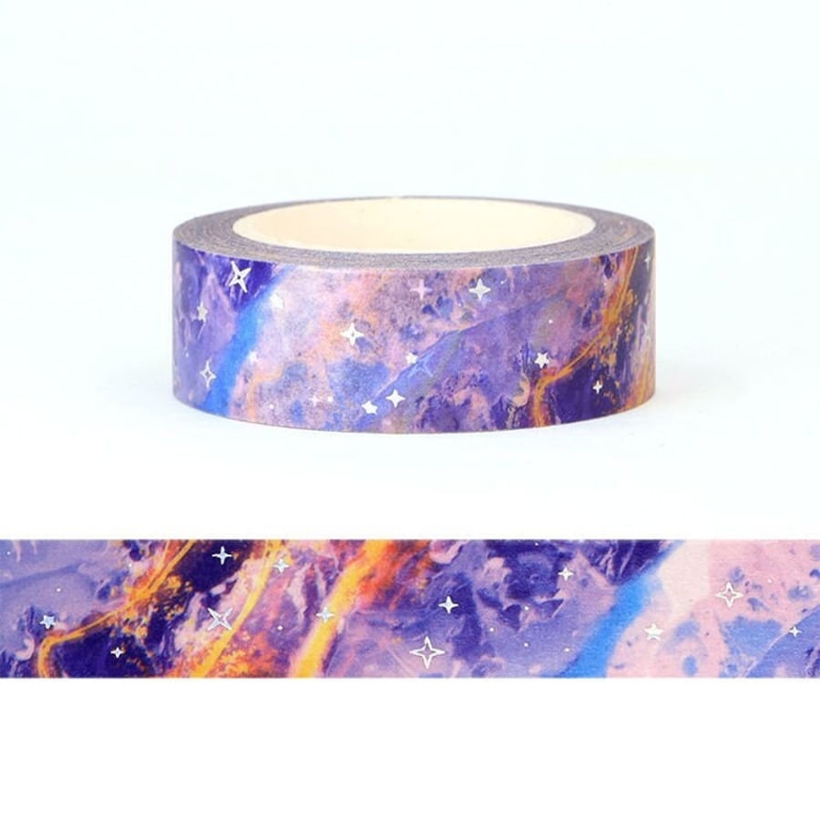 Syntego Colourful Blue Purple Yellow Galaxy Cloud Foil Washi Tape Decorative Sel