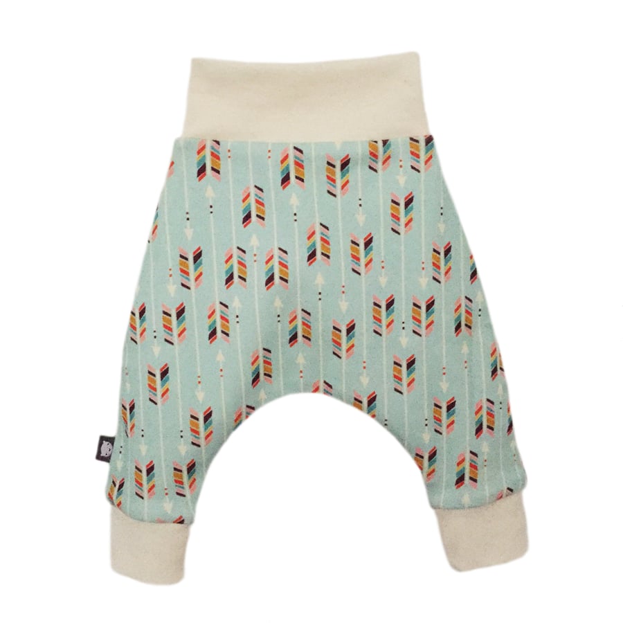 ORGANIC Baby HAREM PANTS Relaxed RAINBOW OF ARROWS Trousers - A GIFT IDEA 