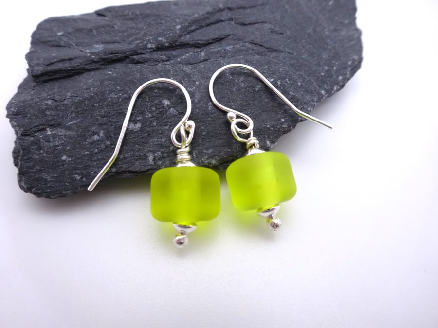 frosted yellow lampwork glass earrings