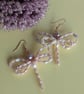 Handcrafed Wire-Wrapped Pearl Dragonfly Earrings Romantic Cottagecore Jewelry