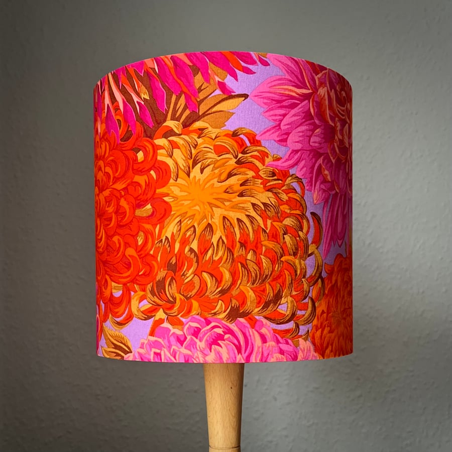 Seconds - 20cm Diameter Lampshade, Orange and Pink Chrysanthemums