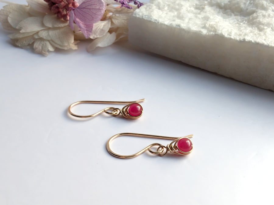 RUBY Earrings Sterling Silver Dainty Wire Wrapped Ruby Earrings, July Birthstone