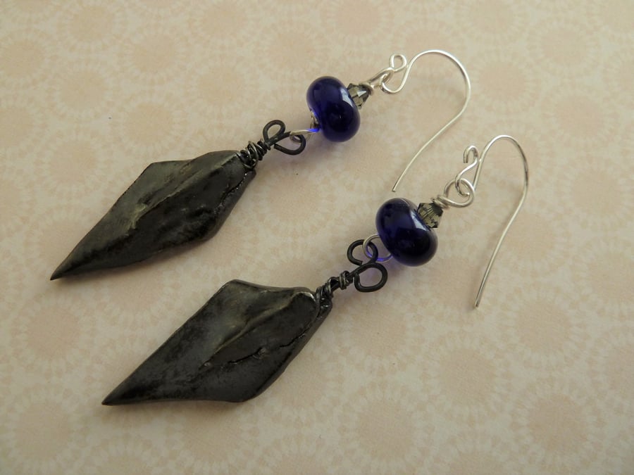 handmade sterling silver and ceramic dagger earrings