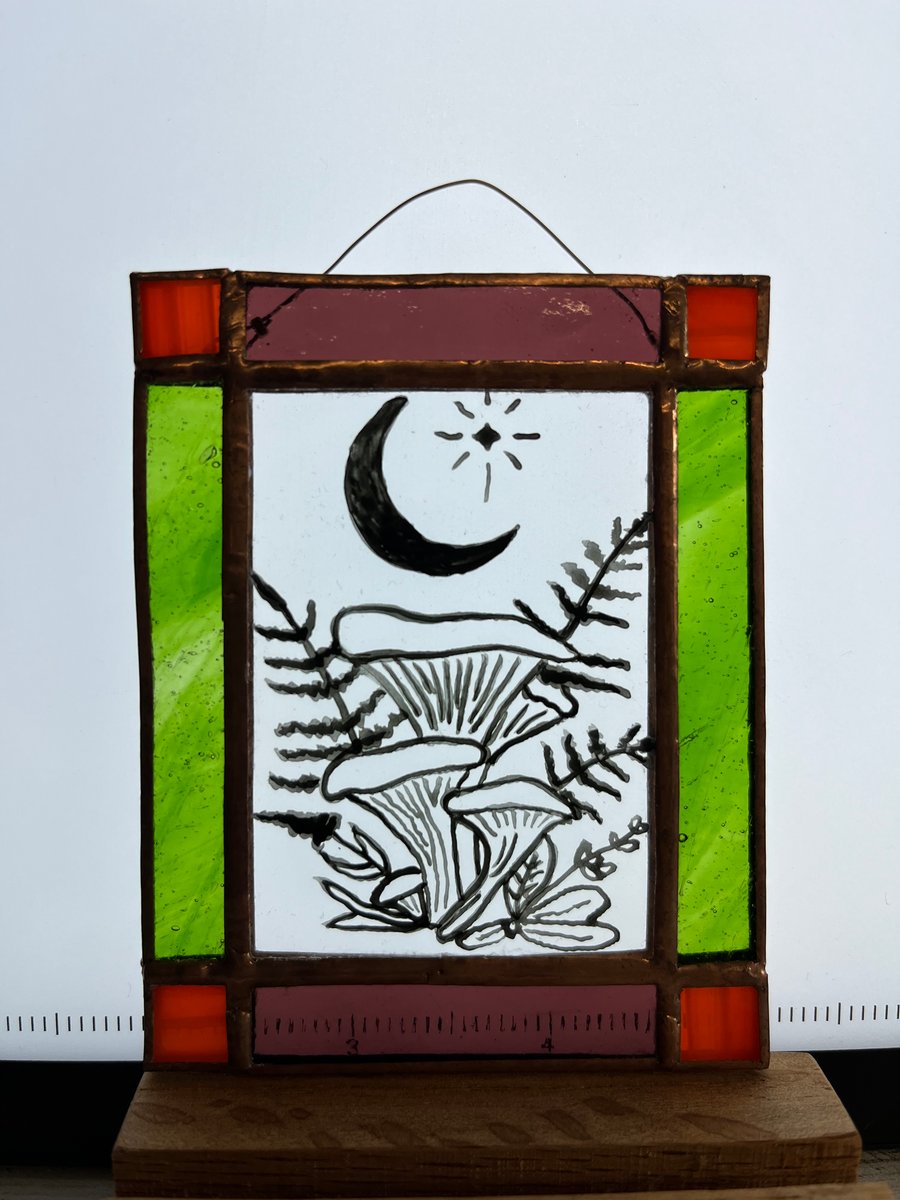 Handmade stained glass and painted mushroom picture