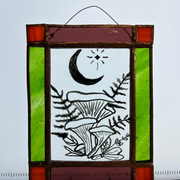 Handmade stained glass and painted mushroom picture