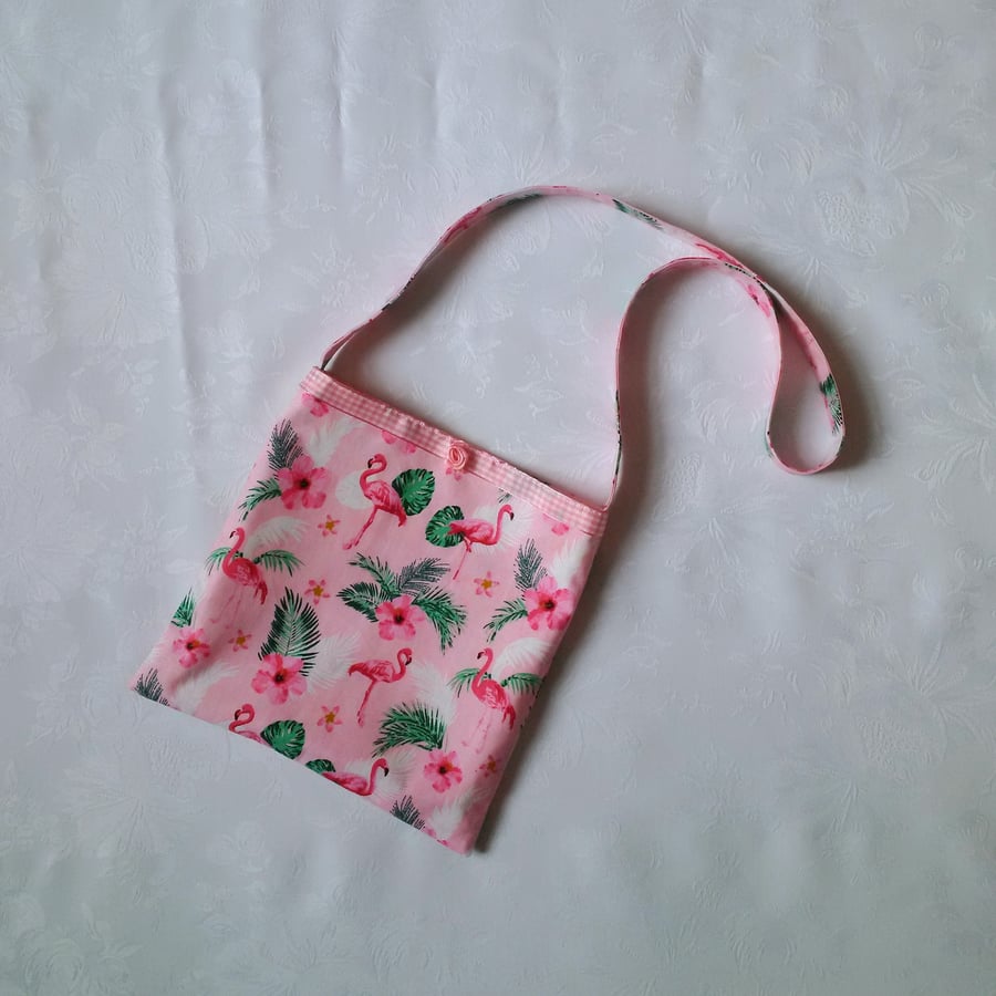 Girls bag, pink, flamingo lover, shoulder bag, cloth, fabric, cotton, girls gift