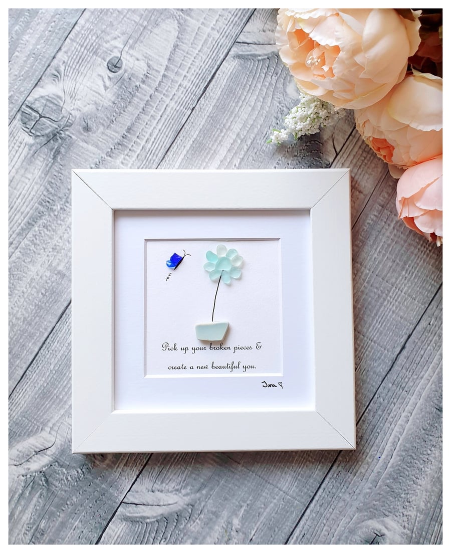Seaglass and seapottery flower "BROKEN PIECES"