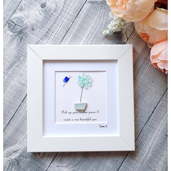 Seaglass and seapottery flower "BROKEN PIECES"