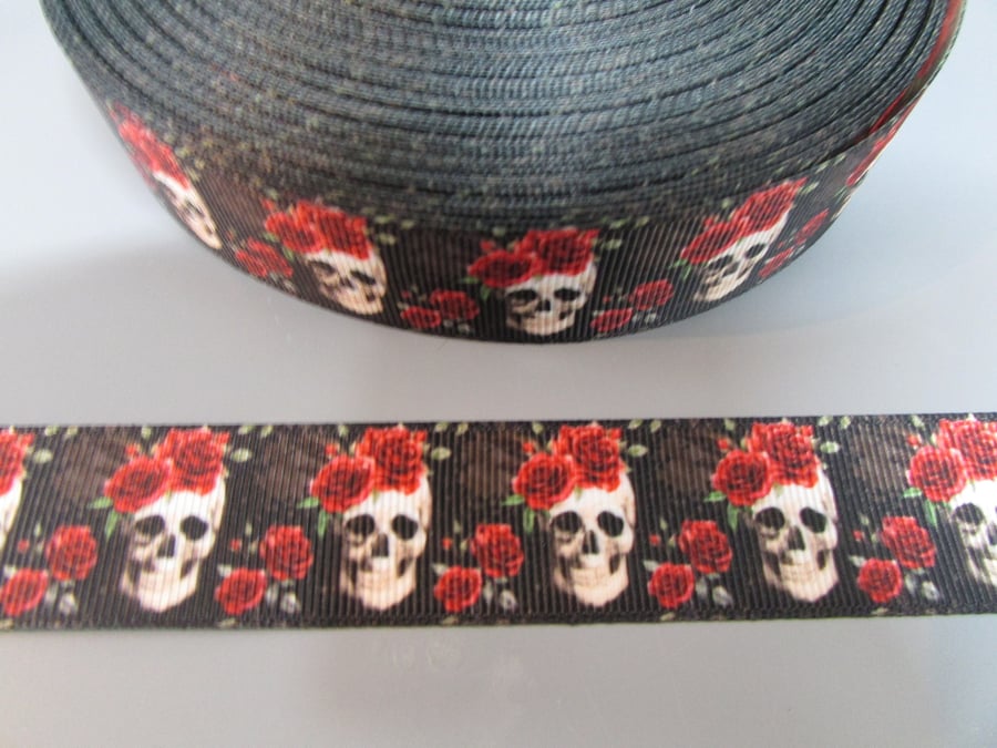 Skull Grosgrain Ribbon x 1 metre