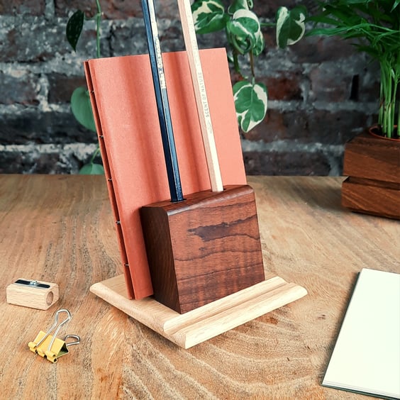 Ottawa Desk Organiser - Pen Phone Book - European Oak & Torrefied Curly Maple