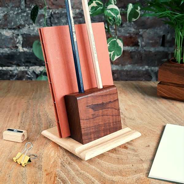 Ottawa Desk Organiser - Pen Phone Book - European Oak & Torrefied Curly Maple