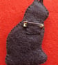 Handmade Black Cat Felt Brooch with Quartz Crystal Chip - Image 3