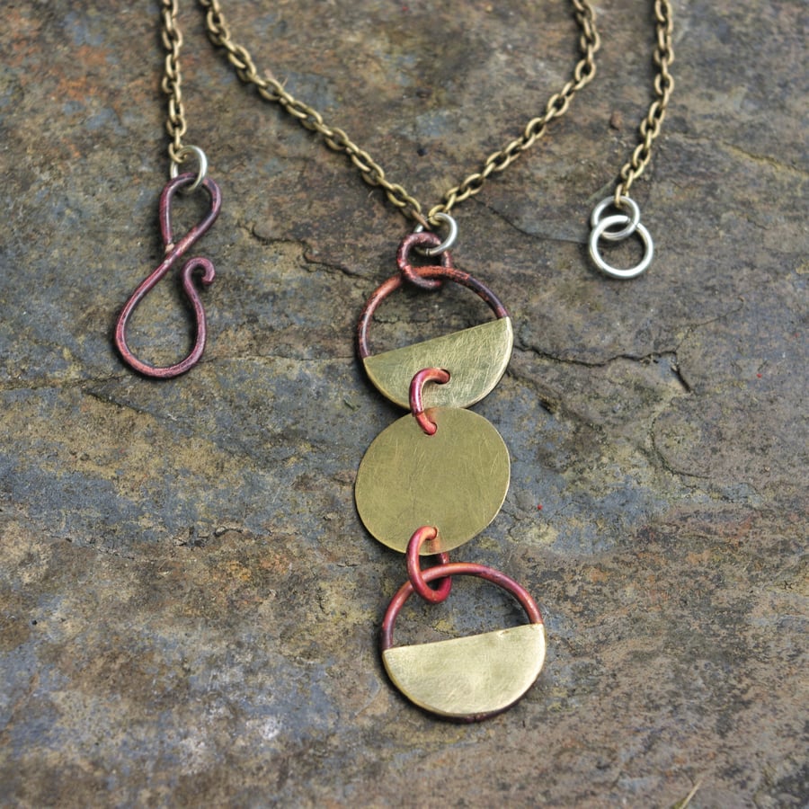 Brass and Copper Circles  Necklace with Brass Chain