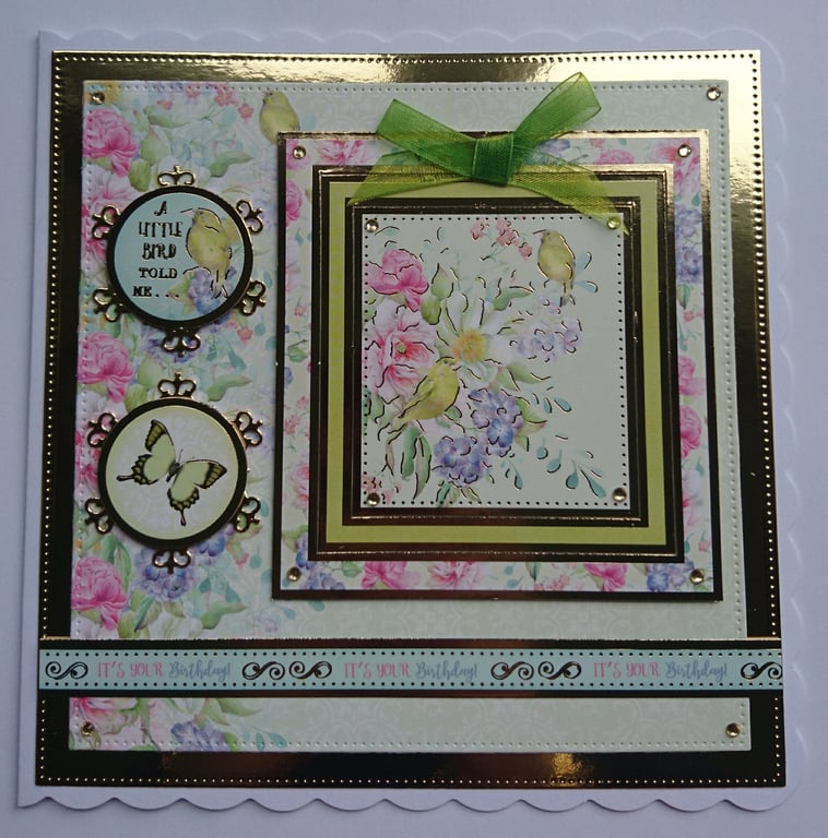Birthday Card A Little Bird Told Me It's Your Birthday Birds Flowers 3D Luxury