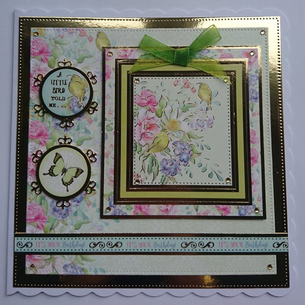 Birthday Card A Little Bird Told Me It's Your Birthday Birds Flowers 3D Luxury