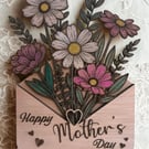 Handpainted Wooden Flower Envelope - 3D Laser-Cut Bouquet Gift for Mum