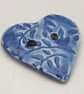 Medium Ice Blue Leaf Sprig Texture Heart Shaped Ceramic Button - Image 2
